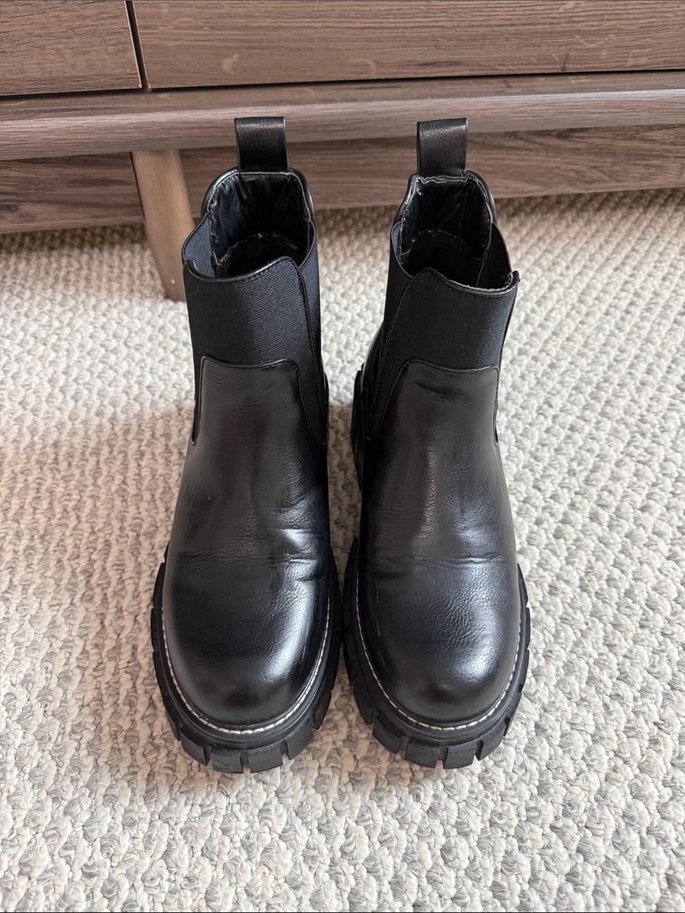 BCBGeneration Black Leather Chelsea Lug Booties